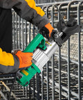 Hoteche 1500W Electric Rebar Bender 1 Inch Capacity Portable Steel Bar Bending Machine uses for bending rebar on construction site.