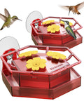 Two Pack Window Hummingbird Feeder With Super Sturdy Suction Cups And Built In Ant Moat, red, featuring hummingbirds feeding.