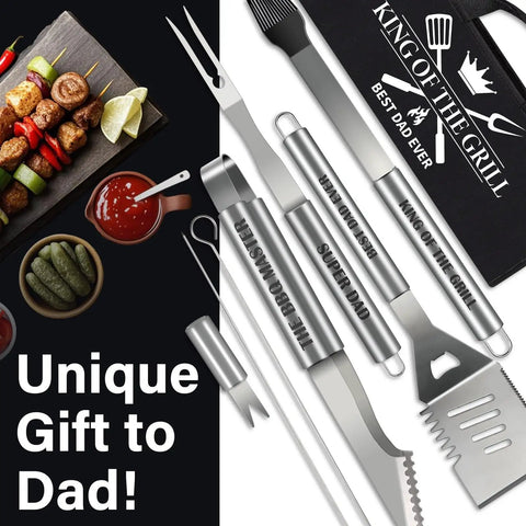 19Pcs Fathers Day BBQ Grill Tools Set With Apron Portable Bag Heavy Duty Stainless Steel Utensils Barbecue Accessories Kit