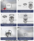 Installation steps for Three And A Half Inch Commercial Sink Drain with Twist Lever Handle for restaurant and bar sinks.