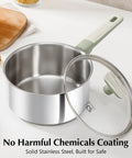 Heavy Duty 2 Quart Stainless Steel Saucepan With Lid 18 10 Cookware Pot featuring stay cool handles and glass lid.