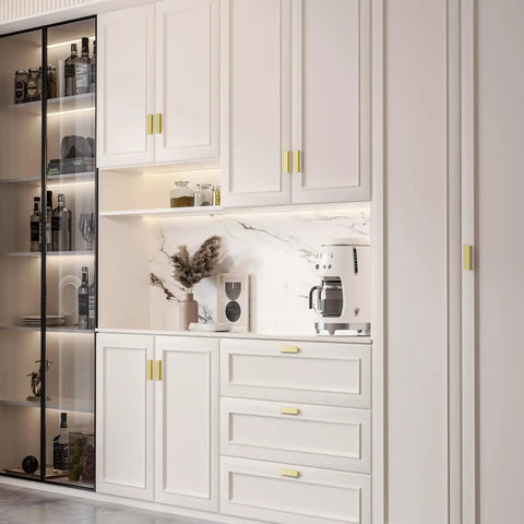Modern kitchen with 30 Pack 3 Inch Matte Gold Kitchen Cabinet Handles And Drawer Pulls For Bathrooms And Dressers Airplane Style