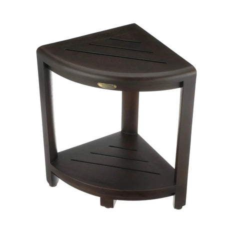 Snazzy Corner Teak Shower Shelf Three Tier Standing Bathroom Organizer for Small Spaces Teak Caddy Storage Rack side view
