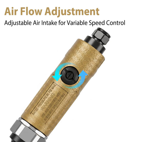 Air Flow Adjustment feature of Badass Air Die Grinder With Extended Long Shaft For Tight Squeeze Tasks, Dual Collets, 22000 RPM.