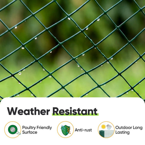 1 Inch Hardware Cloth Roll For Chicken Coops 40 Inch Wide By 50 Feet 20 Gauge Dark Green Vinyl Coated Wire Mesh showing weather resistance
