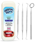 Pro Grade At Home Dental Tools Kit With Plaque Remover and Stainless Steel Mirror showcasing dental picks and scaler in Off White case.