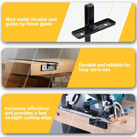 Heavy Duty Metal Rip Fence Guides For Circular Saws Fits Like A Dream For Dead Nailed Straight Cuts Premium Steel Rail Jig close-up on mounted guide