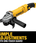 Four And A Half To Five Inch Trigger Grip Angle Grinder Workhorse with a 13 Amp Motor and Dust Ejection System visible on a display.