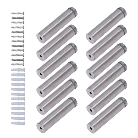 12-Piece Stainless Steel Standoff Screws Kit 19x80mm Advertising Mounting Hardware with screws, anchors, and nails