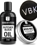 No Mineral Oil Cutting Board Oil And Wax For Wooden Surfaces, 8 oz oil and 4 oz wax with VBK logo visible.