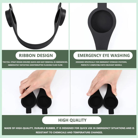 Emergency Eye Wash Station Pull Strap Replacement Black Dust Cover, showing PVC rubber material and quick use in emergencies.