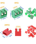 Double Sided PCB Perf Board Kit With 54 Pieces Across Five Sizes For Arduino DIY Soldering Projects Protoboards Include 40 Pin Headers Great For Makers And Circuit Prototyping Hands On For Beginners And Pros, green and red PCB terminal blocks