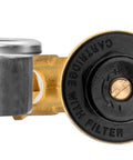 Renator RV water pressure regulator for camper; brass body, adjustable valve with filter (side view)
