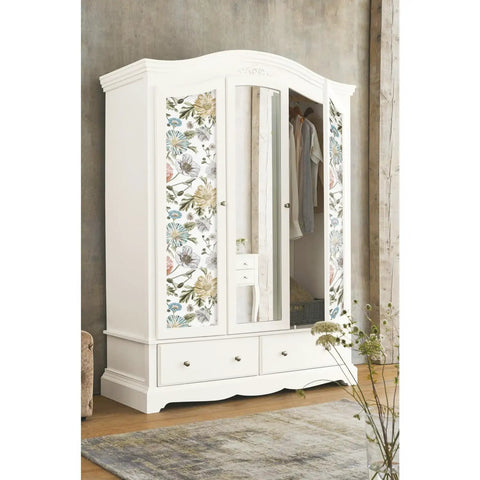 White wardrobe with vintage poppy pink peel and stick wallpaper for walls easy removable no mess no residue easy peasy DIY install