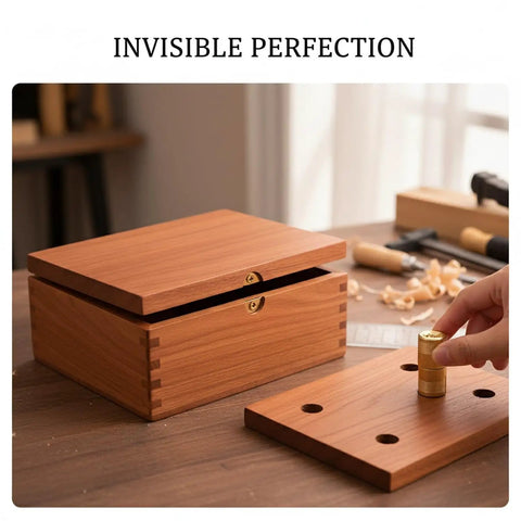 Gold Finish Concealed Barrel Hinge For Woodworking Stealthy Inset Mount Hidden Cabinet Hinge demonstrated on a wooden box lid