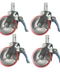 Smooth Rolling Scaffold Casters With Boss Grade Red Rubber Wheels And Rock Solid Locking Brakes For Easy Job Site Cruising Six Inch Diameter One Three Eight Inch Stem Handles 2800 Pounds Total In A Pack Of Four.