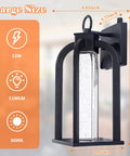 LED Dusk To Dawn Outdoor Wall Light With 14 Inch Black Lantern Style Crystal Bubble Glass Photocell Sensor IP65 Waterproof And Rust Resistant No Fuss Exterior Fixture For House Garage And Porch, 13W, 1100LM