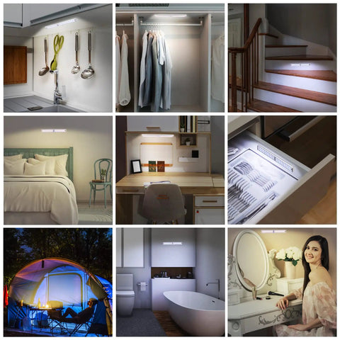Wireless Motion Sensor Light Indoor 80 LED Dimmable Closet Lights USB Rechargeable Under Cabinet Lighting Magnetic Stick for various spaces
