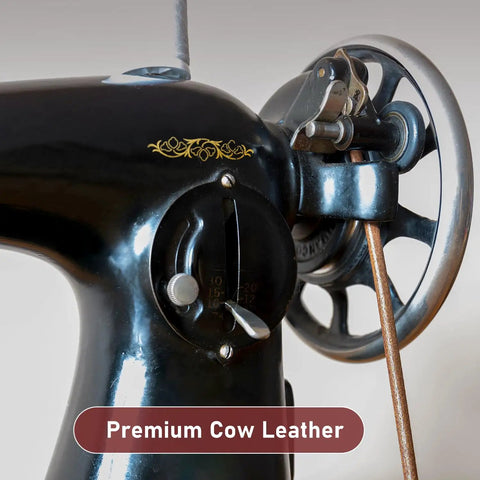 Two Pack Leather Heavy Duty Treadle Sewing Machine Belts 72 Inch 3 Sixteenth Inch Replacement With Hooks For Vintage Singer Jones Sewing Machines Plus 23 Accessories Kit, premium cow leather belt on sewing machine wheel