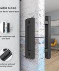 Image of 10 Inch Sliding Barn Door Pull Handle Set With Flush Hardware, Double Sided, Heavy Duty Square Design, Matte Black Powder Coated Finish, Easy Install, Solid Steel Construction, Smooth Chamfered Edges For Comfortable Grip installed on a wooden door.