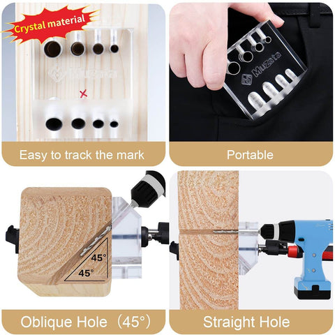 Dope Cable Railing Drill Guide Jig For Wood Posts 45 And 90 Degree Angles with Four Hole Sizes for horizontal and vertical drilling