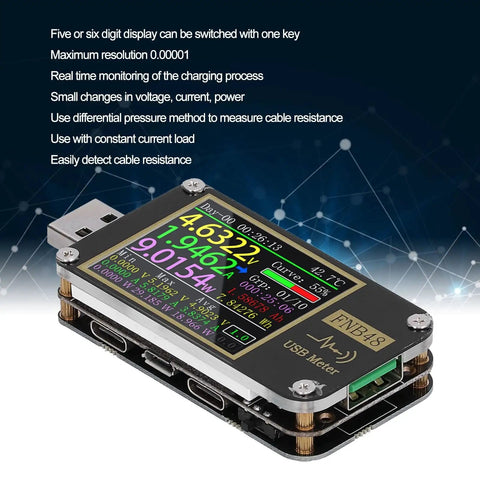High Precision USB Voltmeter And Ammeter With Color LCD Screen showcasing digital readings
