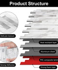 Peel and Stick Backsplash Tiles for Kitchen and RV, White Marble Look with Vintage Silver Embellished Stripes, product structure diagram