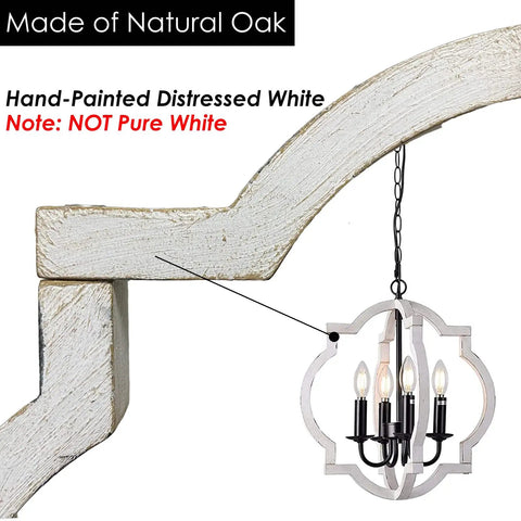 Plug In Pendant Chandelier With 16.4 Ft Cord, White Orb Wood Farmhouse Outdoor Light For Gazebo, detailed wood frame