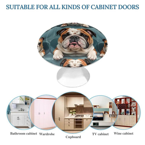 Funny English Bulldog Round Cabinet Knobs 2 Pack Stainless Steel Drawer Pulls for cabinet doors display