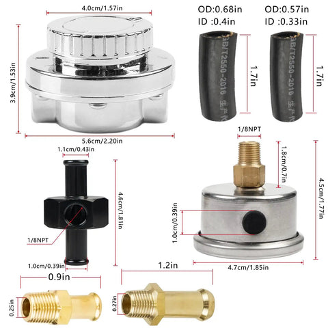 Dial In Your Street Build With This Universal Fuel Pressure Regulator Delivering Steady 1 To 5 Psi Control And A Rock Solid Gauge with fittings.