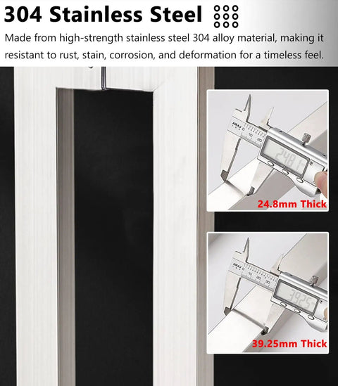 Square Door Pull Handle Set For Sliding Barn Doors, Brushed Nickel shown with caliper measurements of 24.8mm and 39.25mm thick