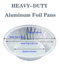 Heavy Duty 5 Inch Mini Pie Pans Pack Of 50 Disposable Aluminum Tart Tins For Baking Personal Mini Pies with dimensions shown