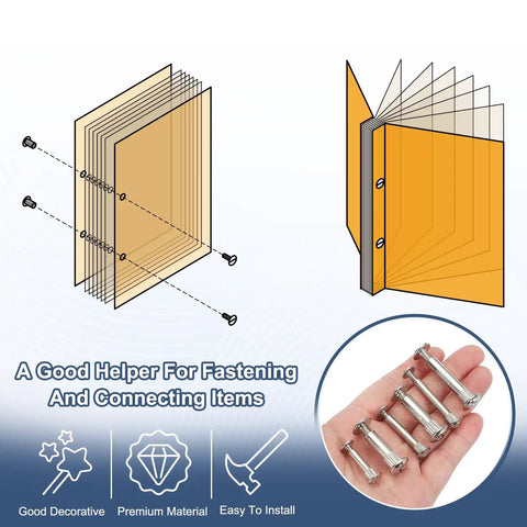 Heavy Duty Binding Screw Posts 20 Pack Slick Nickel Plated Carbon Steel Fasteners shown fastening sheets together.