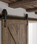 Beefy Sliding Barn Door Hardware Kit 20ft Rail Single Set Carbon Steel Track System Heavy Duty 330Lb Capacity Frosted Black Finish