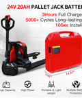 Top Rated 24V 20Ah Lithium Battery For Electric Forklifts Compatible With Heli And Jialift Pallet Trucks with dimensions and features.