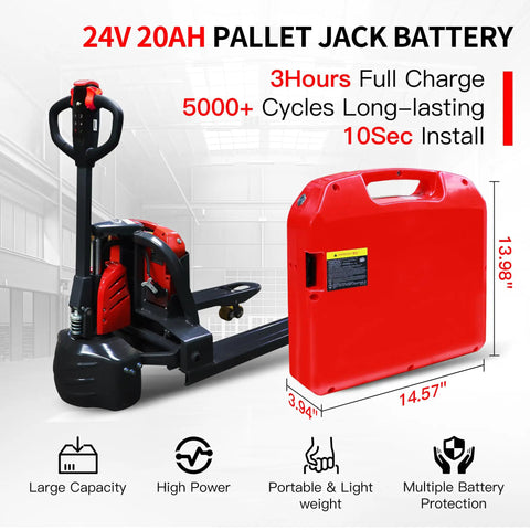 Top Rated 24V 20Ah Lithium Battery For Electric Forklifts Compatible With Heli And Jialift Pallet Trucks with dimensions and features.