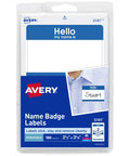 Customizable Hello My Name Is Name Tags White With Blue Border Removable Adhesive For Laser And Inkjet Printing 100 Pack packaging
