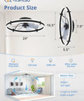 ZMISHIBO 2 Pack 24 Inch Ceiling Fans with Lights and Remote, Black dimensions showing height, width, and room size recommendations.