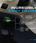 410 Bluetooth OBD2 Scanner For iPhone And Android No Sub Fee OBDII Car Code Reader plugged in car, showing install and app features.