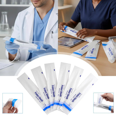 Disposable Sleeve Covers For Intraoral Cameras A046A USB Compatible Soft TearResistant Plastic SingleUse Dental Shield Fits Most USB Cameras 500 Pack Easy Lift Edge Hygienic Protection displayed by healthcare professionals