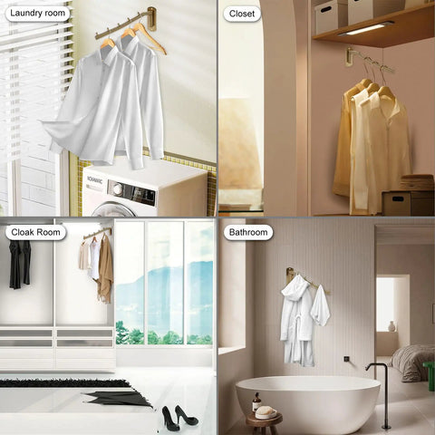 Heavy Duty Wall Mount Clothes Hanger Rack With Swing Arm 5 Gold Hooks Sturdy Coat And Robe Organizer in various rooms