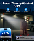 Wireless Home Security Camera System With 8 PTZ Outdoor Cameras And 16CH NVR detecting intruder at night with alerts displayed on phone.