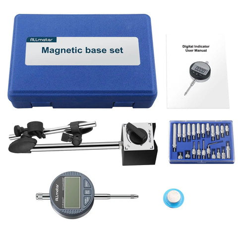 Digital Dial Indicator With Magnetic Base For Precise Measurement 0 To 1 Inch 25.4 mm Up To 70 Kg Pull Strength Large LCD Display