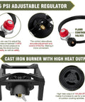 100,000 BTU High Pressure Propane Burner Stove With Heat Shield Guard, 4.1ft Regulated Hose, PSI Adjustable Regulator