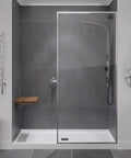Space Saving Foldable Teak Shower Bench With Wall Mount Built To Last Heavy Duty Teak Wood Seat for inside shower with glass door