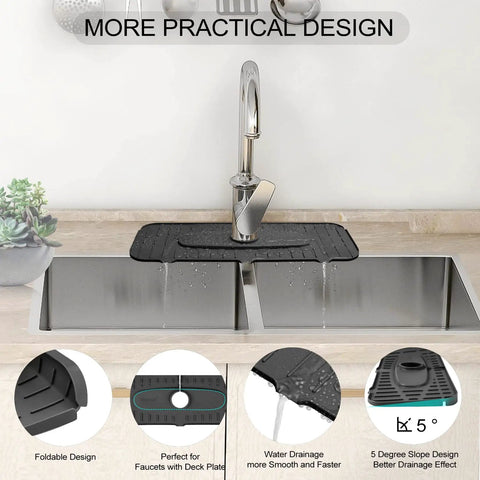 Silicone Faucet Mat Drip Catcher For Kitchen Faucets Tailor Made For 1cm Deck Plate Light Grey Durable Reusable Silicone Drip Tray