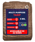 Beefy Heavy Duty Poly Tarp Cover 20 By 40 Feet Waterproof Outdoor Tarpaulin Brown 5 Mil Thick With Aluminum Grommets Rot Resistant UV Protected