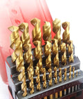 Pro HSS Twist Drill Bit Kit For Steel And Wood Jobs, Bombproof High Speed Steel Set Fits All Hand Drills Plus Screwdrivers With Storage Box And Max Ten MM Shank Capability; gold HSS bits in case