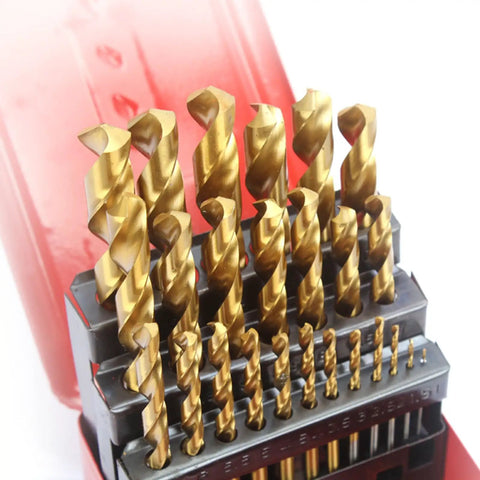 Pro HSS Twist Drill Bit Kit For Steel And Wood Jobs, Bombproof High Speed Steel Set Fits All Hand Drills Plus Screwdrivers With Storage Box And Max Ten MM Shank Capability; gold HSS bits in case