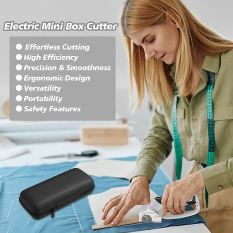 Super Lightweight Cordless Electric Scissors With 4V Battery And LED Light being used to cut fabric on a crafting table.